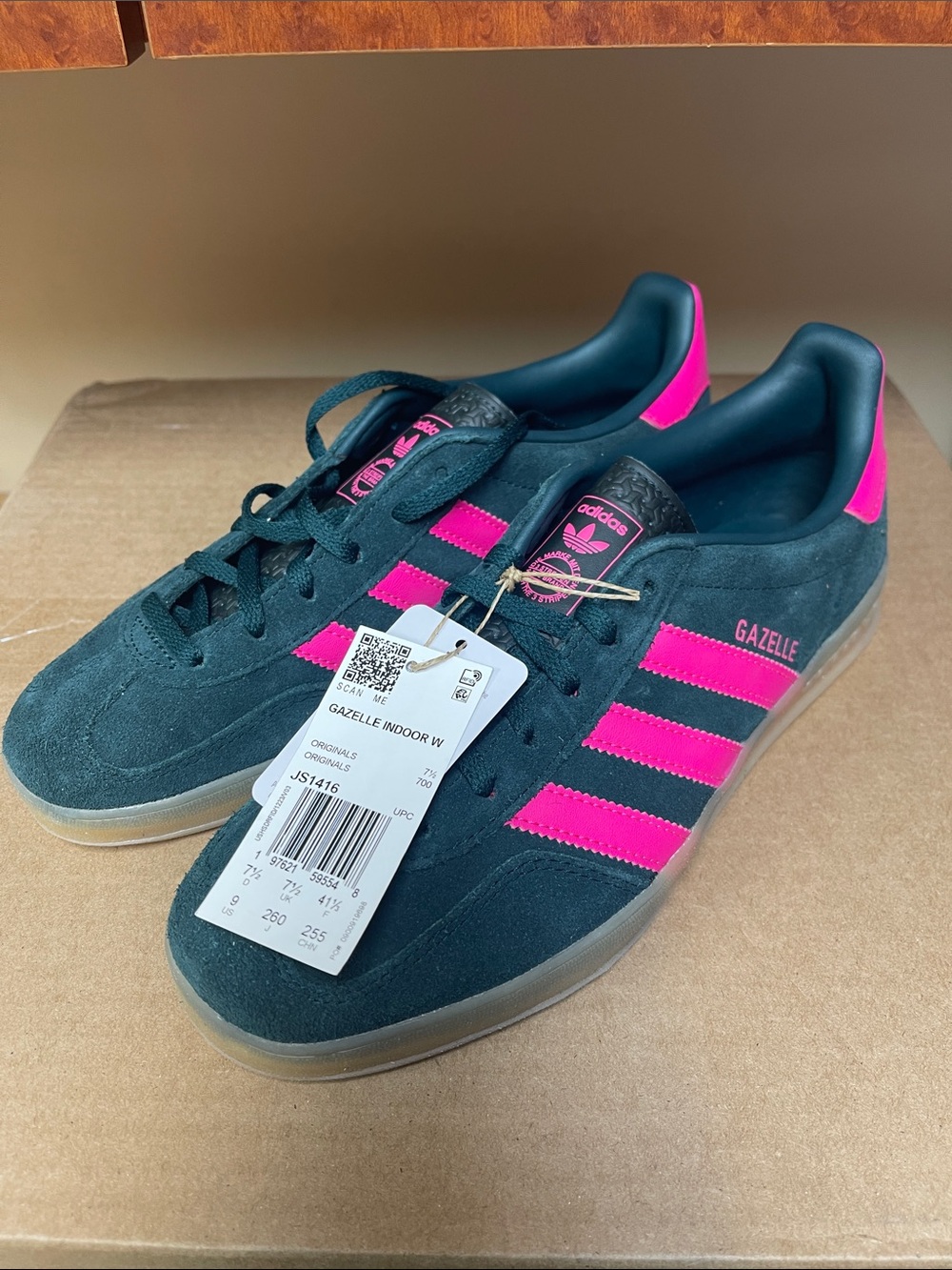 adidas Gazelle Indoor Sneakers - Black with Hot Pink Stripes